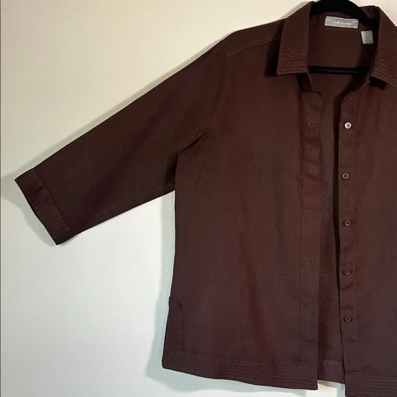 Liz Claiborne Dark Brown Women's Blouse 100% linen - Picture 3 of 11